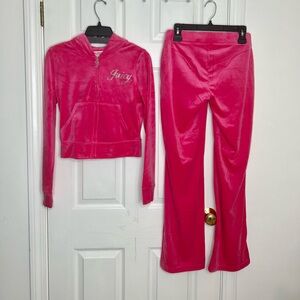 Juicy Couture Pink Velour Pants & Hoodie Set
